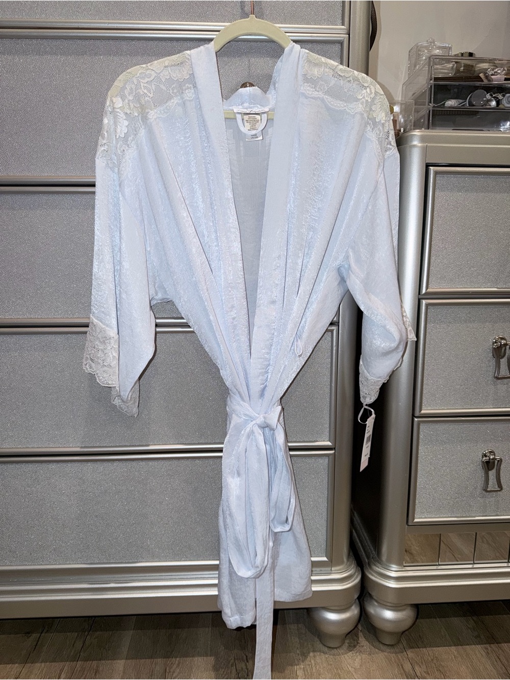 Linea Donatella Light Blue Satin Lace-Trim Robe